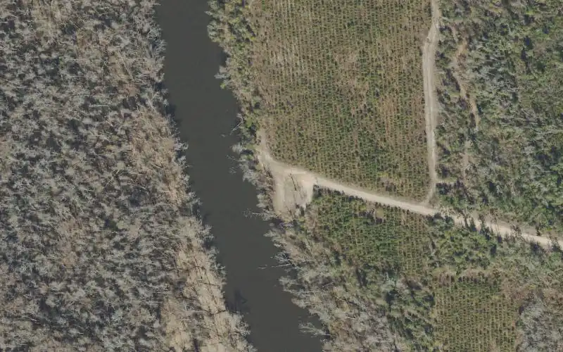 Aerial photo of the area around Jehue Landing Canoe and Kayak Access Point (Not a trailer ramp), Calhoun County