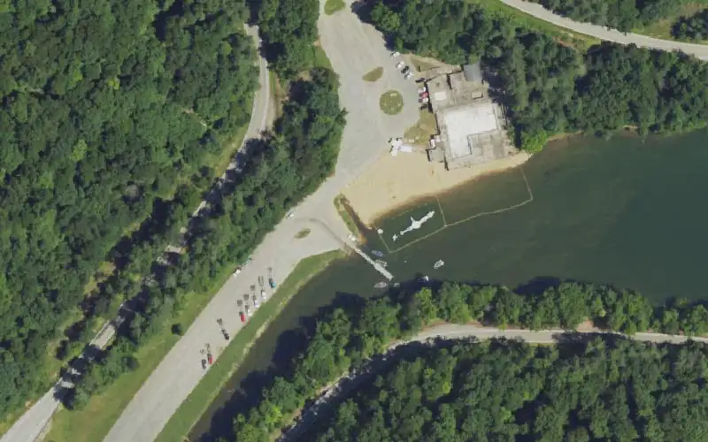 Aerial photo of the area around Jenny Wiley State Park-Stratton Branch Ramp, Floyd County