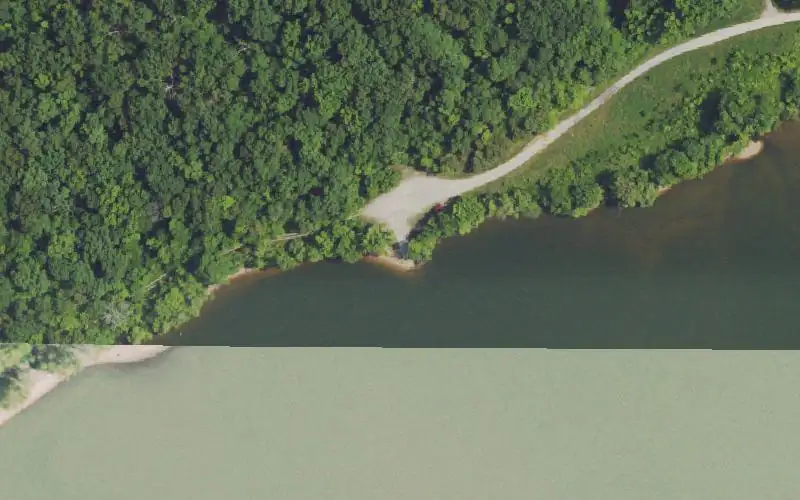 Aerial photo of the area around Jones Creek Ramp, Trigg County