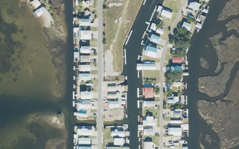 Aerial photo of the area around Keaton Beach Marina, Motel and Cottages, Taylor County