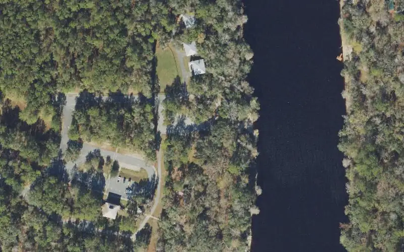 Aerial photo of the area around Lafayette Blue Springs State Park Boat Ramp, Lafayette County