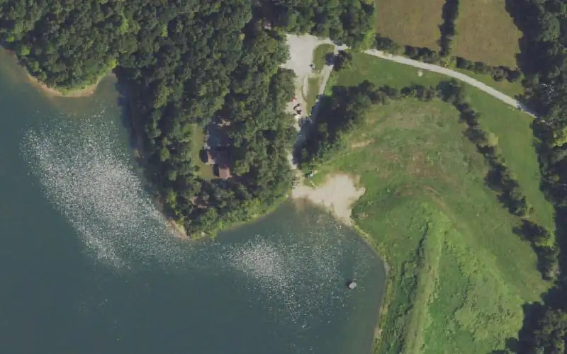 Aerial photo of the area around Lake Blythe Ramp, Christian County