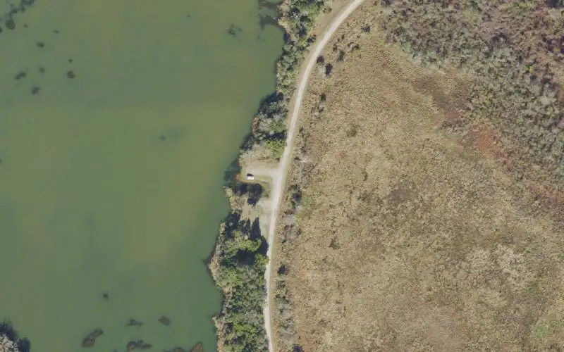 Aerial photo of the area around Lake Norris Conservation Area Primitive Boat Ramp - Hart Ranch Road Entrance (Day Use Permit Required), Lake County