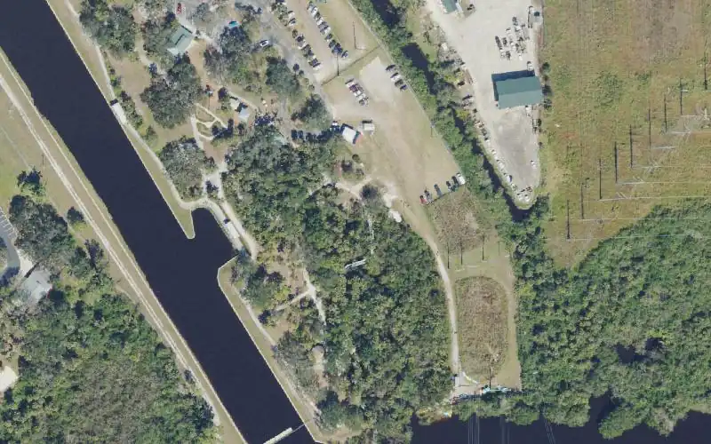 Aerial photo of the area around Lee County Manatee Park Kayak Launch, Lee County