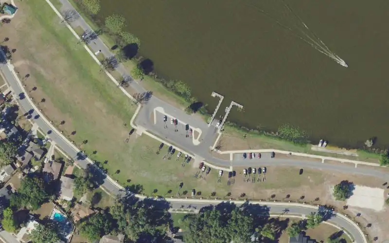 Aerial photo of the area around Leesburg Ski Beach Park Kayak Launch Dock, Lake County