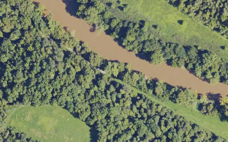 Aerial photo of the area around Licking River Fishing Access, Nicholas County