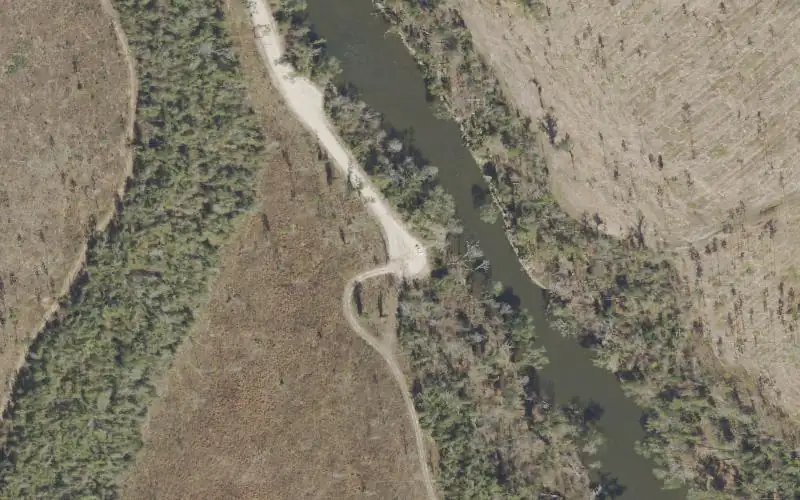 Aerial photo of the area around Look and Tremble Falls - Downstream Canoe Launch, Calhoun County