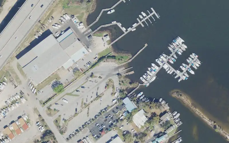 Aerial photo of the area around Mahogany Mill Public Boat Ramp, Escambia County