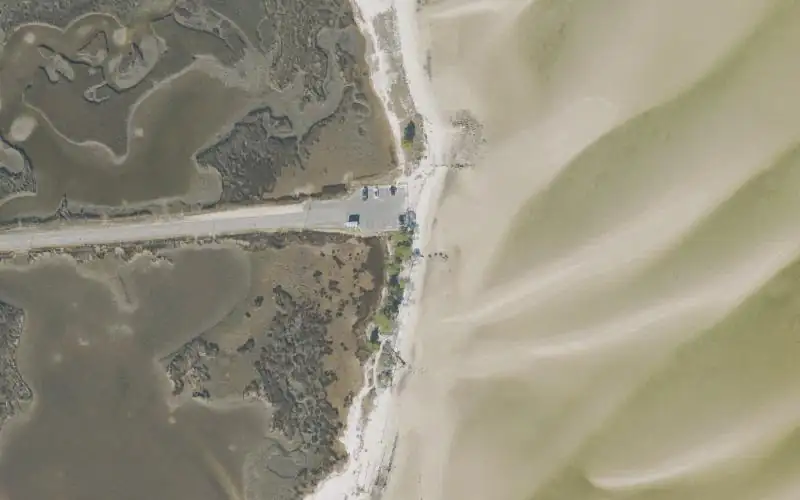 Aerial photo of the area around Mashes Sands Park Kayak Access, Wakulla County