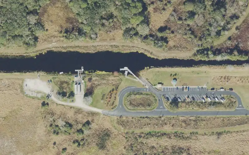 Aerial photo of the area around McDonald Canal Accessible Kayak Launch, Lake County