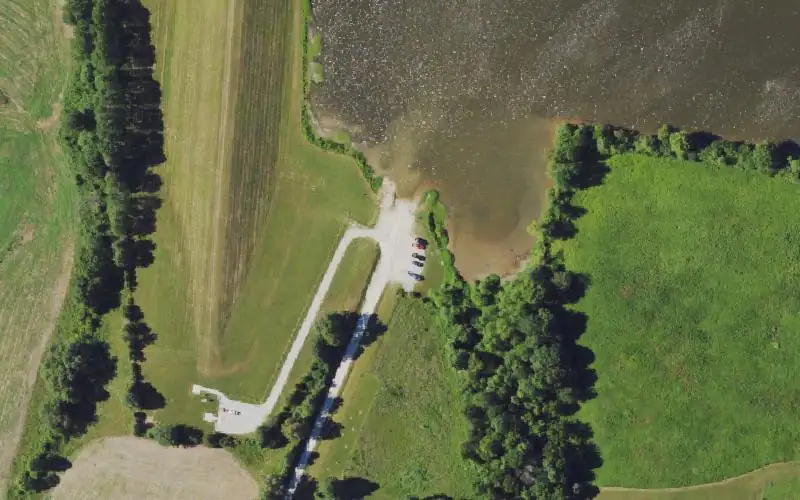 Aerial photo of the area around McDougal Lake Ramp, Larue County