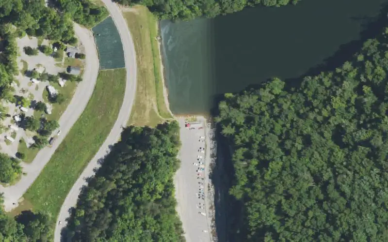 Aerial photo of the area around Mill Creek Lake, Powell County