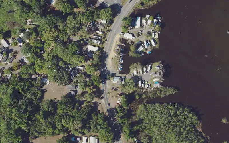 Aerial photo of the area around Morgan's Mobile Home Park And Fish Camp, Lake County