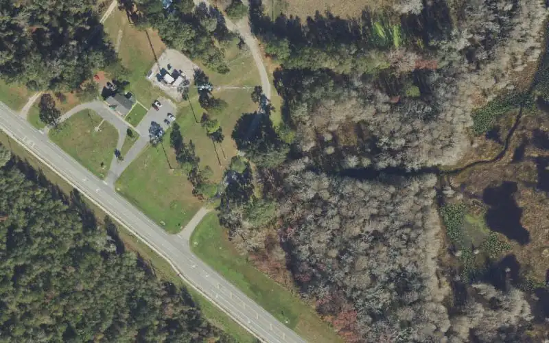Aerial photo of the area around Mystic Lake Roadside Park and Public Boat Ramp, Madison County