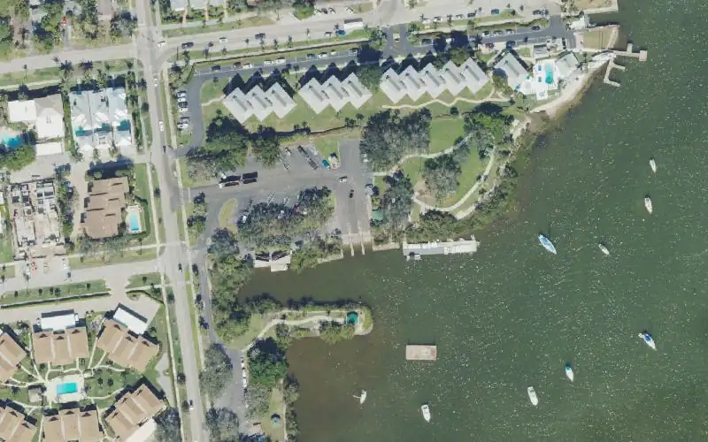 Aerial photo of the area around Naples Landing Boat Ramp, Collier County
