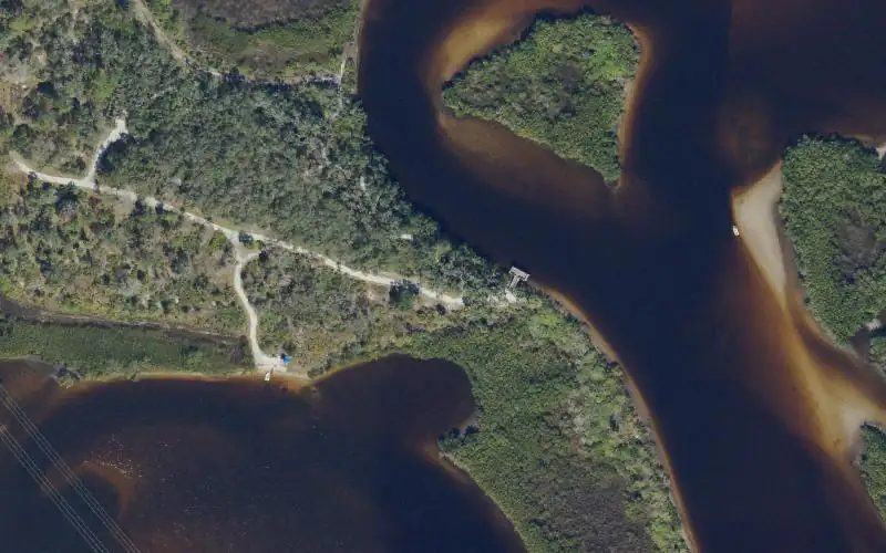 Aerial photo of the area around North Anclote River Nature Park - Kayak Access East, Pinellas County