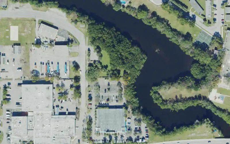 Aerial photo of the area around North Fork Riverfront Park Kayak Landing, Broward County
