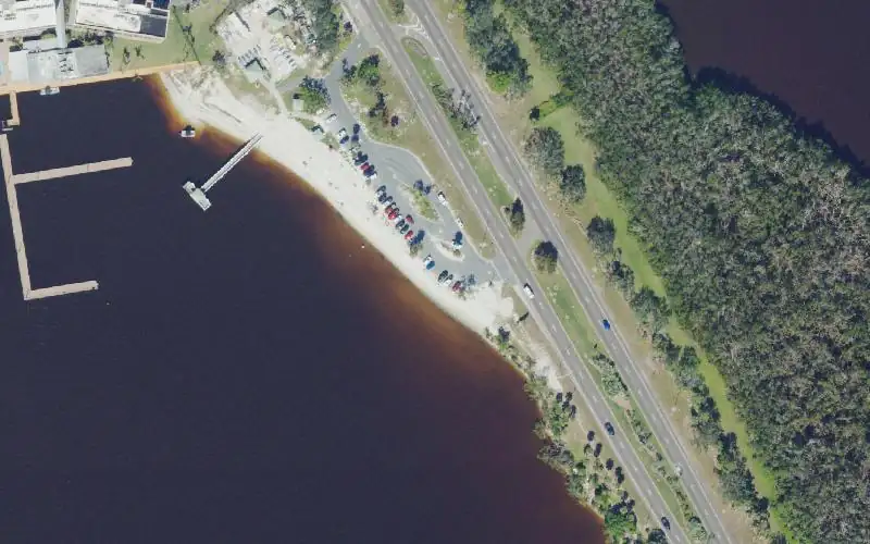 Aerial photo of the area around North Shore Park Kayak Beach (North Ft. Myers - Caloosahatchee River), Lee County