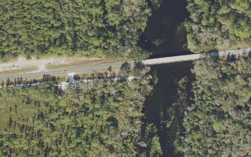 Aerial photo of the area around Ocala National Forest - Alexander Springs Creek at County Road 445 Bridge Primitive Boat Launch, Lake County