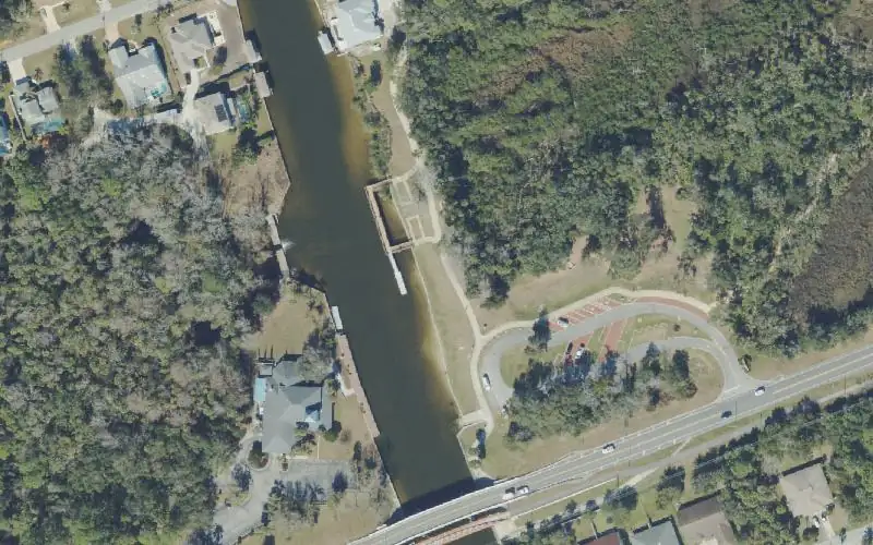 Aerial photo of the area around Palm Coast - Long Creek Nature Preserve - West Kayak Launch Ramp and Dock, Flagler County