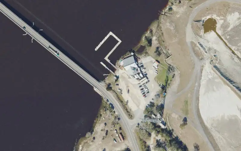 Aerial photo of the area around Palms Fish Camp Public Ramp, Duval County