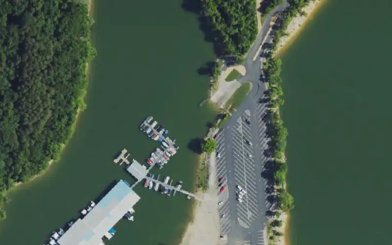 Aerial photo of the area around Peninsula Ramp, Barren County