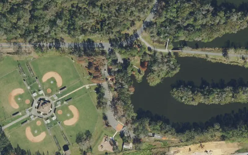Aerial photo of the area around Peterson Park Public Boat Ramp, Polk County