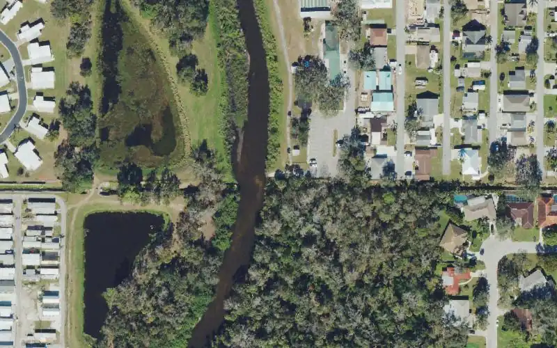 Aerial photo of the area around Pinecraft Park Canoe Launch, Sarasota County