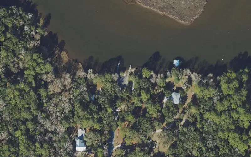Aerial photo of the area around Point Washington Public Boat Ramp (aka Harbor Island Ferry), Walton County