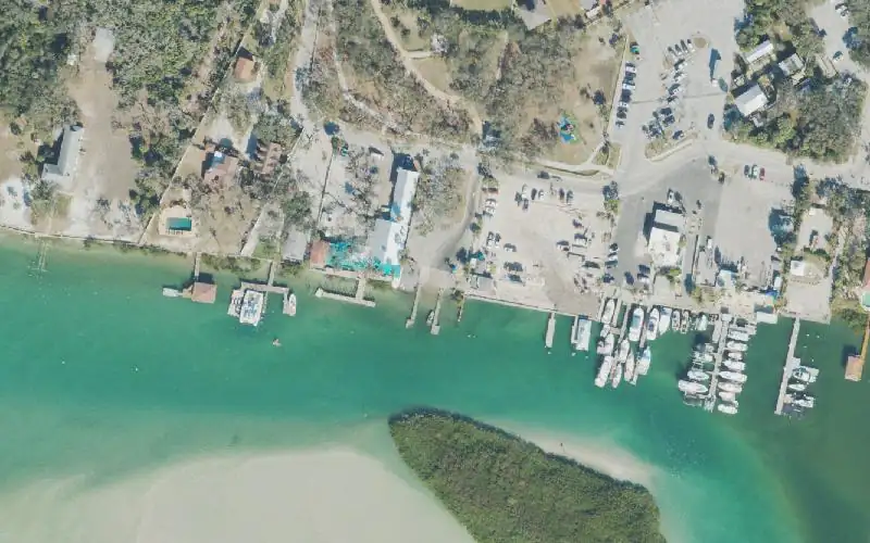 Aerial photo of the area around Ponce Inlet Boating Facility at Lighthouse Park, Volusia County