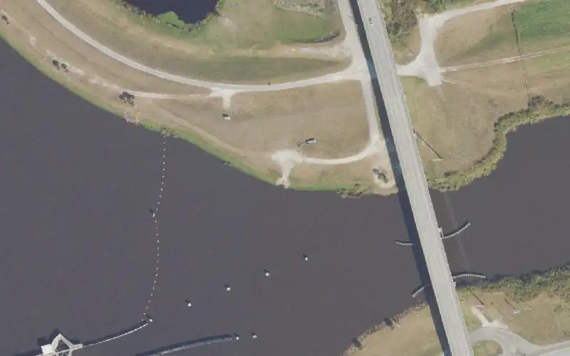 Aerial photo of the area around Port Mayaca Lock - St. Lucie Canal Concrete Boat Ramp, Martin County