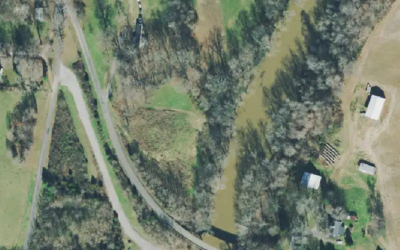 Aerial photo of the area around Porters Chapel Public Boat Access, Robertson County