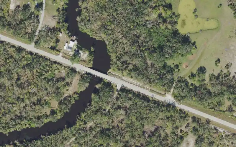 Aerial photo of the area around Prairie Creek at Washington Loop Bridge - Primitive Launch - Very Small Boats Only, Charlotte County