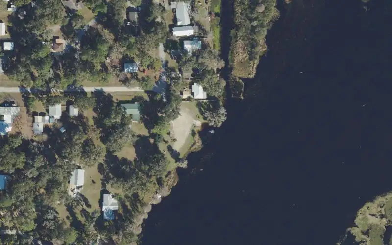 Aerial photo of the area around Rest Haven Shores - Kitty Lane Public Boat Ramp (aka. Bass Avenue), Levy County