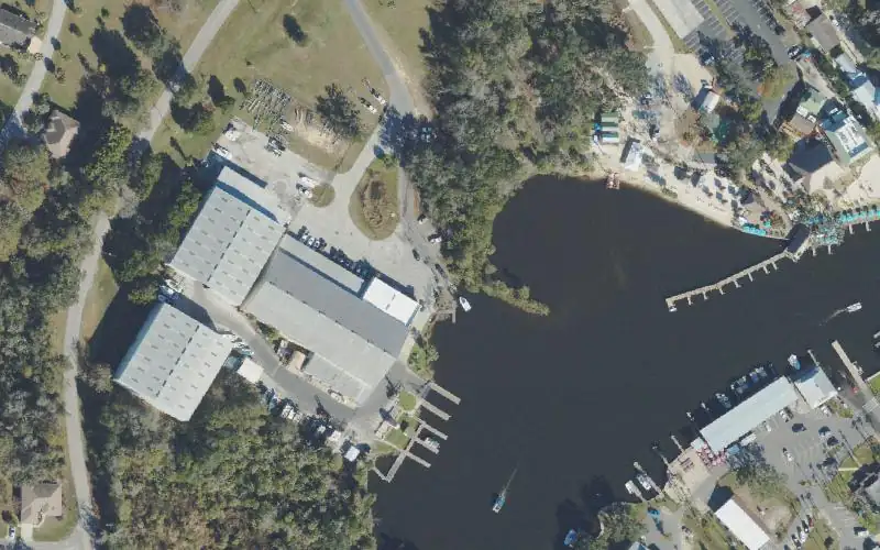 Aerial photo of the area around Riverhaven Marina, Citrus County