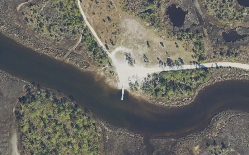Aerial photo of the area around Rocky Creek Park Public Boat Ramp (shallow draft boats), Dixie County