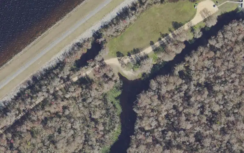 Aerial photo of the area around Rodman Recreation Area - Kirkpatrick Dam Canoe/Kayak Launch, Putnam County