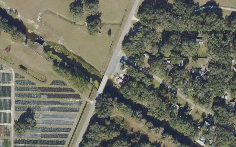 Aerial photo of the area around Roy ""Bug"" Story Park, Sumter County
