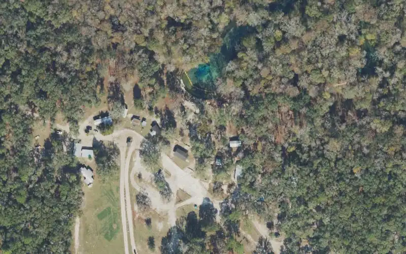 Aerial photo of the area around Ruth B. Kirby Gilchrist Blue Springs State Park - Kayak Launch, Gilchrist County