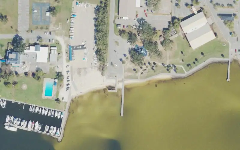 Aerial photo of the area around Sanders Beach Recreation Complex, Escambia County
