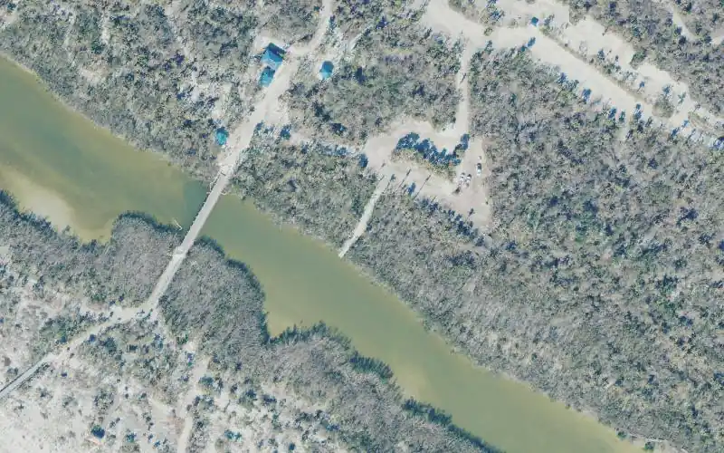 Aerial photo of the area around Sanibel Bowman's Beach Kayak Launch, Lee County