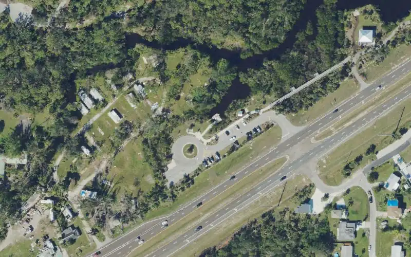 Aerial photo of the area around Senator Bob Johnson's Landing Kayak Dock, Sarasota County