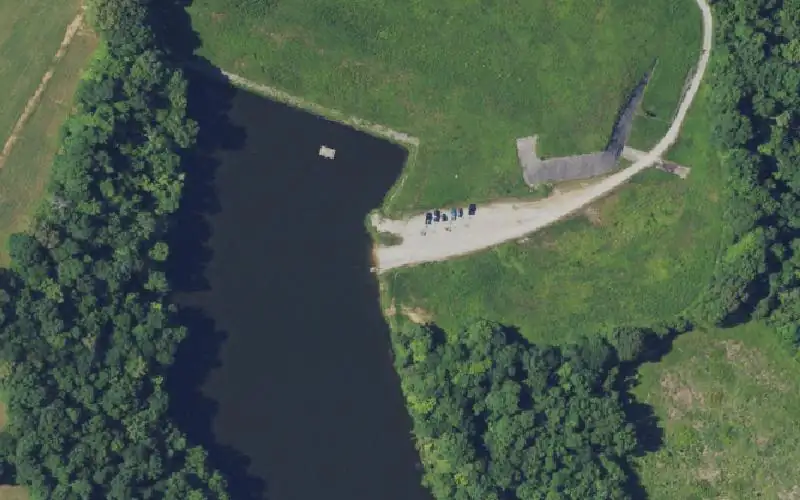 Aerial photo of the area around Spa Lake Ramp, Logan County
