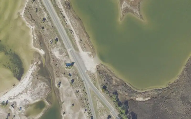 Aerial photo of the area around St. George Island Bridge Kayak Beach, Franklin County