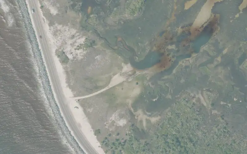 Aerial photo of the area around St. Joseph Bay Aquatic and Buffer Preserve Troy Deal Canoe Launch, Gulf County