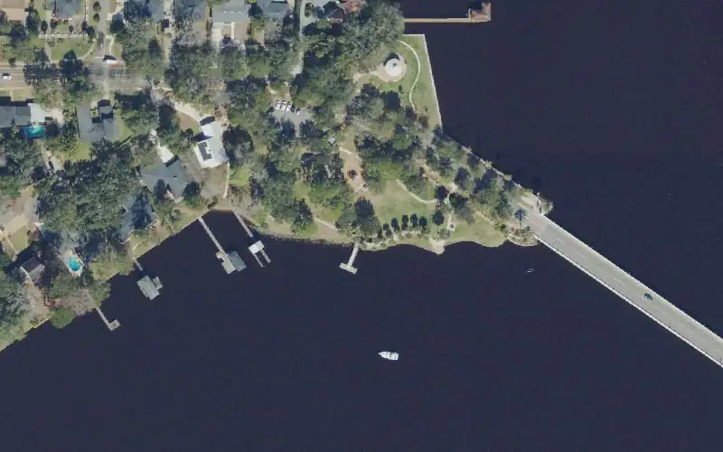 Aerial photo of the area around Stinson Park Paddlecraft and Dinghy Dock, Duval County