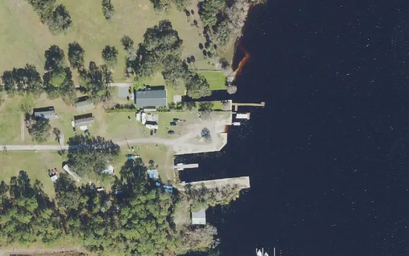 Aerial photo of the area around Sunrise Fish Camp, Volusia County