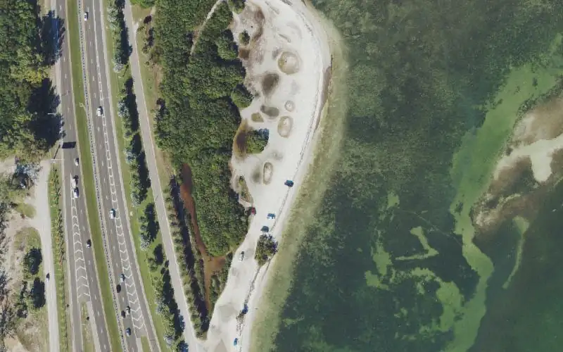 Aerial photo of the area around Sunshine Skyway North Rest Area - Jet Ski Beach, Pinellas County