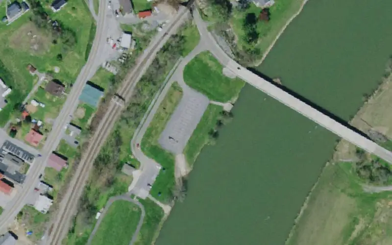 Aerial photo of the area around Surgoinsville Bridge, Hawkins County