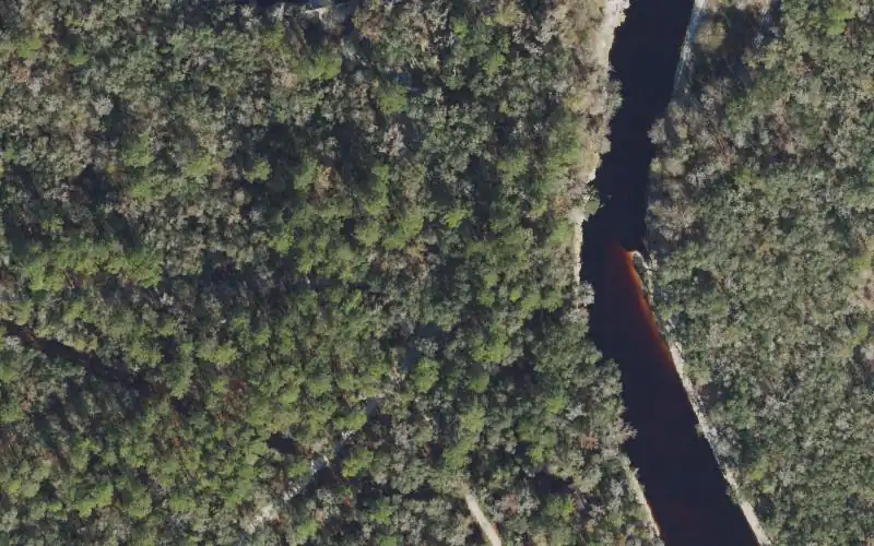 Aerial photo of the area around Suwannee Springs Tract Canoe Launch, Suwannee County